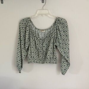 Marine Layer Cream Crop Top with Green Floral Print